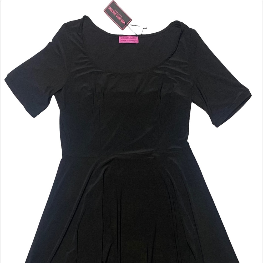 NWT Melissa Masse Short Sleeve A Line Black Dress Scoop Neck Plus Size Made USA